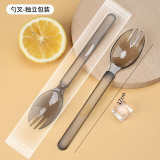 Quhe thickened disposable spoons, individually packaged, hardened take-out dessert long-handled spoons, milk tea, fruit fishing spoons, forks, individually packaged 5g, 17cm european style (forks) (50 pcs) food grade