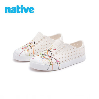 Native new product splashed ink clogs jefferson beach shoes children's clogs sandals off-white | splashed ink 34.5