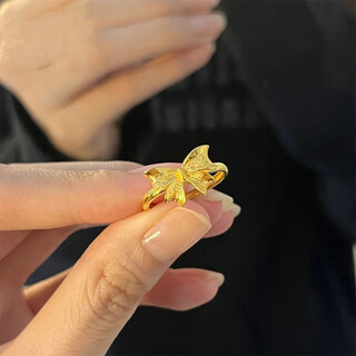 Bxe gold 9999 bow ring fugitive princess live ring holiday gift for girlfriend or wife gold bow ring 1.12g