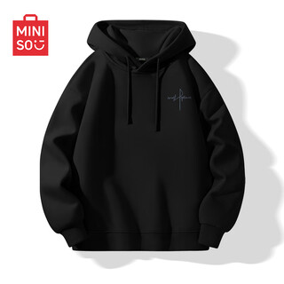 Miniso hooded sweatshirt men's heavyweight loose spring and autumn casual high-end youth trendy jacket black l