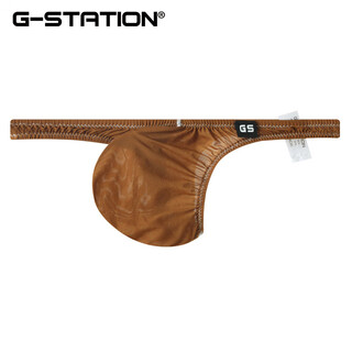 G-station light and silky dewty skin semi-transparent japanese small style men's thong super tight sexy underwear brown (recommended to go up 1-2 sizes) 1 piece l