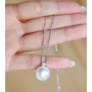 Tingbaiao white pearl ice queen single freshwater big women necklace buckle silver sweater chain fashion light luxury niche silver-princess style freshwater pearl pendant contains silver chain