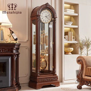 Meishijia european-style villa living room time-telling large clock german movement floor clock american retro mechanical vertical clock german hermler twelve-tone-golden sandalwood