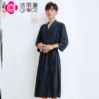 Jie liya (grace) hotel bathrobe is water-absorbent and quick-drying, suitable for all seasons, men and women, summer thin couple nightgown, bathrobe, bathrobe style u56-waffle navy men-long sleeve 2xl180-220jin jin is equal to 0.5 kg