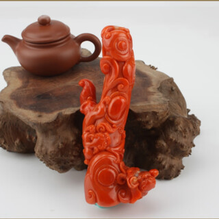 Classic natural japanese akko red coral hand-carved cologne handle pendant