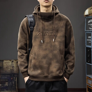 Chaotianshi autumn new style medela dirty retro hooded sweatshirt men's loose letter stamped autumn and winter thickened long-sleeved jacket dark brown m 100-130jin jin equals 0.5 kg