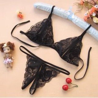 Couple's underwear sexy double temptation l sexy men's jj women's open see-through lace thong sm passion suit black bra