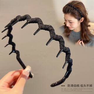 Nuan yuexi high skull wavy headband women's 2024 new face wash headband special non-slip hair band pressure hairpin hair bundle headdress bright silk black