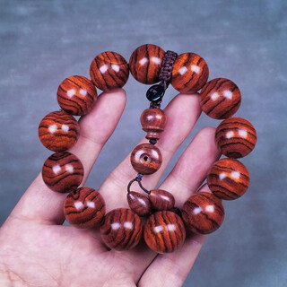 群仙作海南黄花梨虎皮纹山水纹手串规格1.8cm