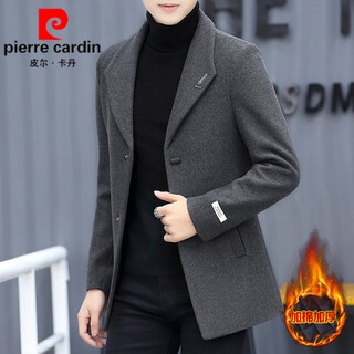 Pierre cardin light luxury high-end spring and autumn woolen woolen coat men's thickened suit korean style trendy men's short windbreaker mature gray cotton thickened 2xl