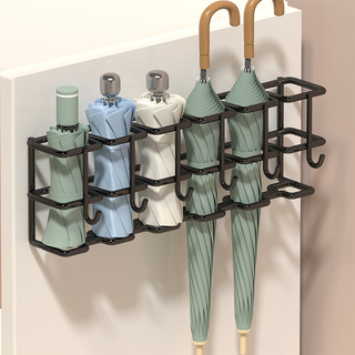 Kunfeng umbrella storage rack umbrella rack umbrella artifact storage rack umbrella rack storage hook home door wall-mounted hanging black 6 grids + 6 hooks umbrella rack