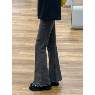 Cantu american high street micro-flared straight jeans for women in autumn and winter new high-waisted slim casual pants for women black gray m