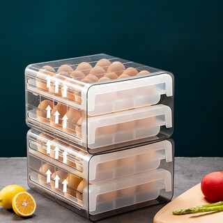 Home story japanese food grade egg carton double layer drawer fresh storage box egg carton rack shockproof refrigerator food storage 1 pack double layer 32 compartments