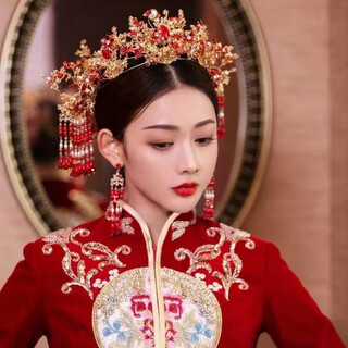 Libiao xiuhe chinese wedding hair accessories golden phoenix crown new beaded atmosphere palace wedding ancient costume bridal headdress wedding bridal headdress red