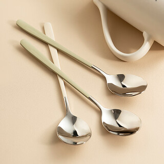 Onlycook304 stainless steel spoon soup spoon small spoon household eating and drinking porridge spoon - avocado color two pack