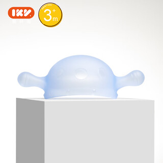 Ikv baby teething gum small mushroom 3-6 months anti-eating hand and teeth chewing gum to soothe baby during the oral period spaceship cross-handle mushroom teething gum - blue