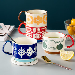 Onlycook retro ceramic cup office coffee cup latte art cup water cup milk cup breakfast cup white and green fruit single