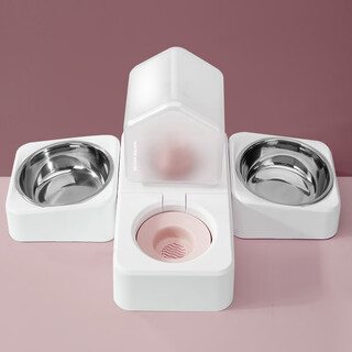 Nervous cat cat bowl ceramic double bowl food bowl cat drinking bowl dog bowl protects cervical vertebral automatic drinking pet supplies anti-tip girl powder stainless steel three bowls anti-tip, does not wet mouth, universal for cats and dogs
