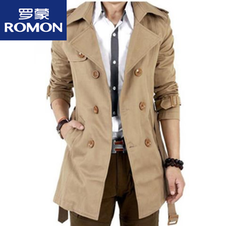 Romon autumn and winter windbreaker men's long korean style slim student jacket teenagers velvet coat casual men's khaki s 80-100jin jin is equal to 0.5 kg