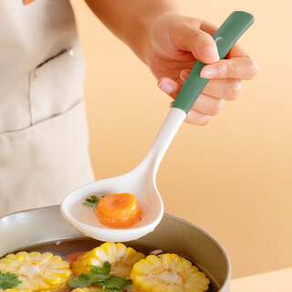 Onlycook ceramic soup spoon rice spoon large table spoon ceramic tableware spoon spoon with hole for hanging ginkgo green large size