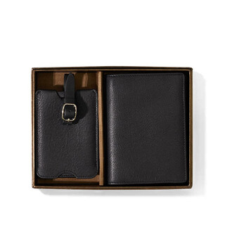 Leatherology cowhide travel set, personalized custom-made business passport combination gift with matching gift box, black suit