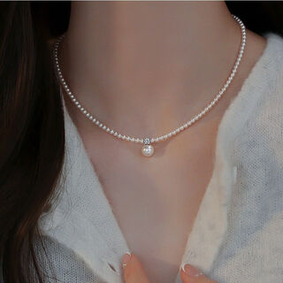 Chuxiao shijia pearl necklace women's light luxury niche high-end accessories princess diana style pendant clavicle chain neck necklace new 4mm millet beads + 10mm pendant 40 + 5cm extension