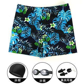 Chaosihui swimming trunks men's handsome loose quick-drying printed swimming hot spring pants boxer style anti-embarrassment swimsuit equipment blue 06 + swimming cap + swimming goggles + nose clip earplugs xl xl3803 recommended 90-130jin jin is equal to 0.5 kg
