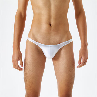 Sexy underwear silky smooth and translucent oily shiny silky super low waist men's thong t-pants sexy and interesting white m