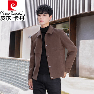 Pierre cardin double-sided woolen short woolen coat 2026 spring and autumn men's jacket casual jacket top men's brown l