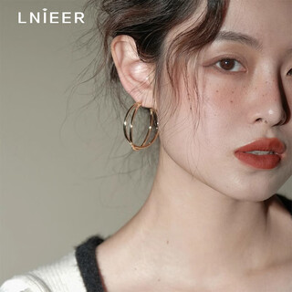 Lnieer925 silver needle simple plain hoop earrings for women 2025 new hot style autumn and winter earrings niche earrings stud earrings gold pigment hoop large earrings 925 silver needles