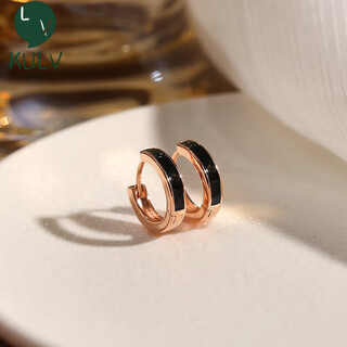 Fat donglai's same chinese valentine's day gift, 18k gold earrings, rose gold black circle feminine, rose gold 3mm black face earrings