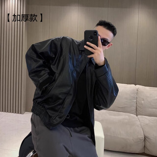 Customized hello chicken spring and autumn men's high quality lapel leather jacket korean style thick jacket trendy motorcycle leather jacket black thickened m