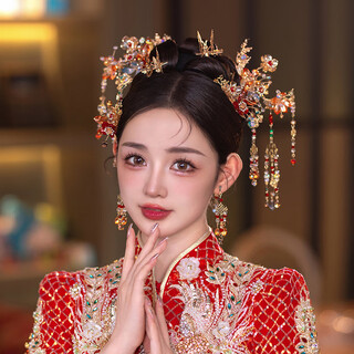 Dl 1998 xiuhe clothing headwear xiuhe female bride xiuhe 2025 new new chinese style bridal autumn and winter horse face red jade 8-piece set + ear clip