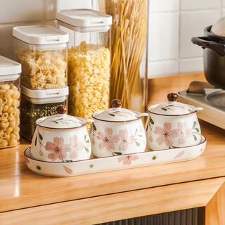 Duo meiran kitchen high-end seasoning jar ceramic salt jar chili jar household seasoning box seasoning bottle jar seasoning combination set