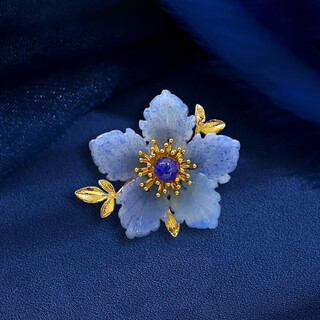 Marco bizzarri birthday gift, blue flower brooch, high-end female blue flower anti-exposure brooch, exquisite and elegant ladies corsage, valentine's day gift for wife, mother's day gift for mom