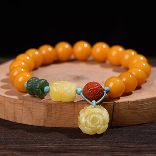 Buhesyt natural beeswax bracelet women's peony diy pixiu jade raw mineral amber chicken oil yellow bracelet nanhong original bead diameter 10mm+ bracelet (fashionable and elegant)