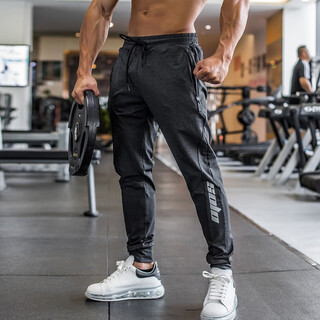 Lutielang sports pants men's fitness stretch quick-drying physical training running squat leg pants dark gray l