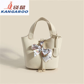 Kangaroo (kangaroo) women's bag 2025 chinese valentine's day summer bag women's vegetable basket bag genuine leather portable bucket bag hand-carry one-shoulder crossbody bag beige