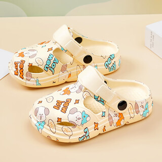 回力君断码男童洞洞鞋夏款20新款包头防滑男孩凉鞋外穿拖鞋儿童软 米色主图款 25