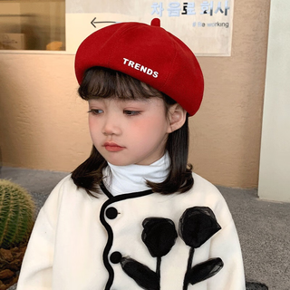 Pheasant joe children's beret girls octagonal hat girls fashion japanese painter versatile baby winter spring and autumn pumpkin hat red one size fits for about 2-5 years old (48-52cm)