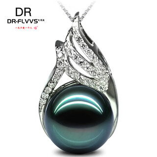 Fat donglai same style tahitian pearl pendant single short clavicle chain 925 silver round black mother-of-pearl necklace 12mm-13mm