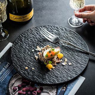 Amwell large simple frosted ceramic flat plate western dinner plate steak plate arrangement tray sushi plate premium plate quicksand flat plate 12 inch round matte black