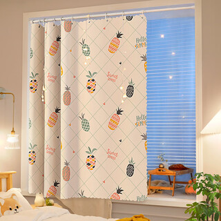 Yinmai no-punch simple small curtain telescopic rod complete set of blackout and sunshade cloth velcro self-adhesive rental short pineapple-hanging ring style 1.8m*2.0m width and height (bifold)