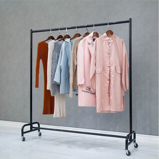 服装店展示架服装货架水管陈列落地式挂衣架金色龙门架移动带轮子 黑色 长150宽40高150