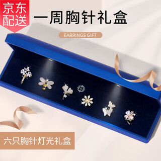 Ancient brooch, high-end women's exquisite niche corsage gift box, light luxury and elegant pin, silk scarf button, birthday gift for women, practical t585 golden branch and jade leaf brooch, six-piece set, lighting gift box