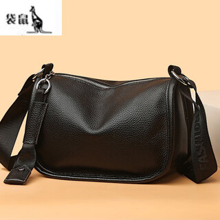 袋鼠轻奢品牌真皮2024年新款头层牛皮单肩斜挎小包女贝壳包时尚休闲百 黑色