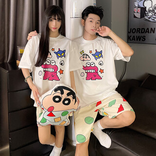 Mengdong crayon shin-chan couple pajamas women's summer pure cotton short-sleeved thin japanese cartoon young men's home clothes set c6783# set price l size men's