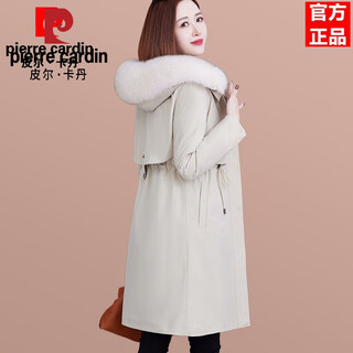 Pierre cardin women's down jacket parka women's winter mom fashionable coat 2025 new off-white fox fur collar m suitable for 85-100 jin jin equals 0.5 kg