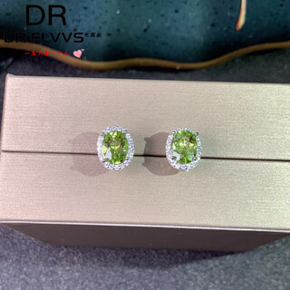 Fat donglai's same style peridot earrings new style 925 silver plated platinum inlaid simple 6*8mm