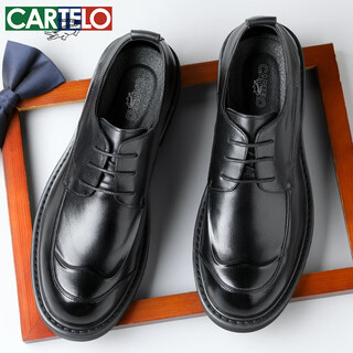 Cartelo crocodile (cartelo) first-layer cowhide british big-head men's shoes business casual men's leather shoes thick-soled height-increasing shoes for men 9726 black 40